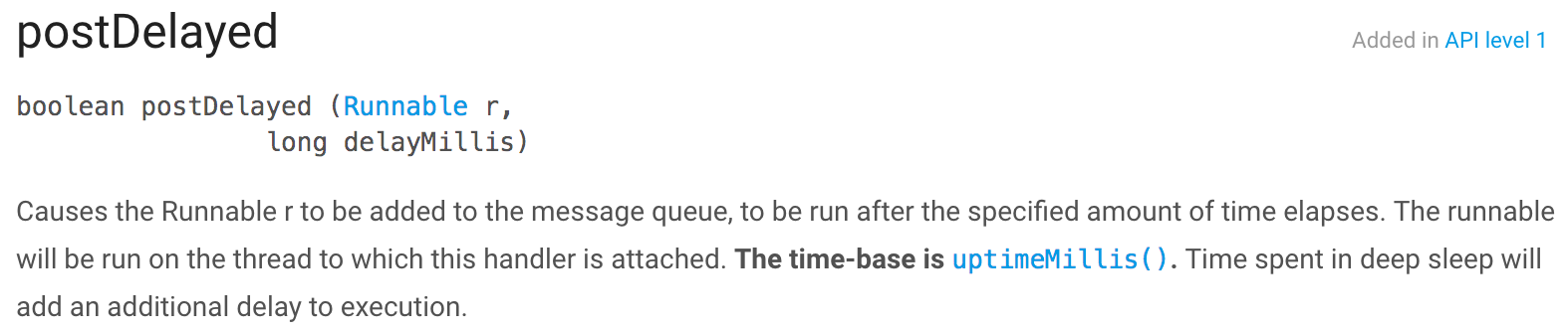 Developer doc for postDelayed() method in Handler class