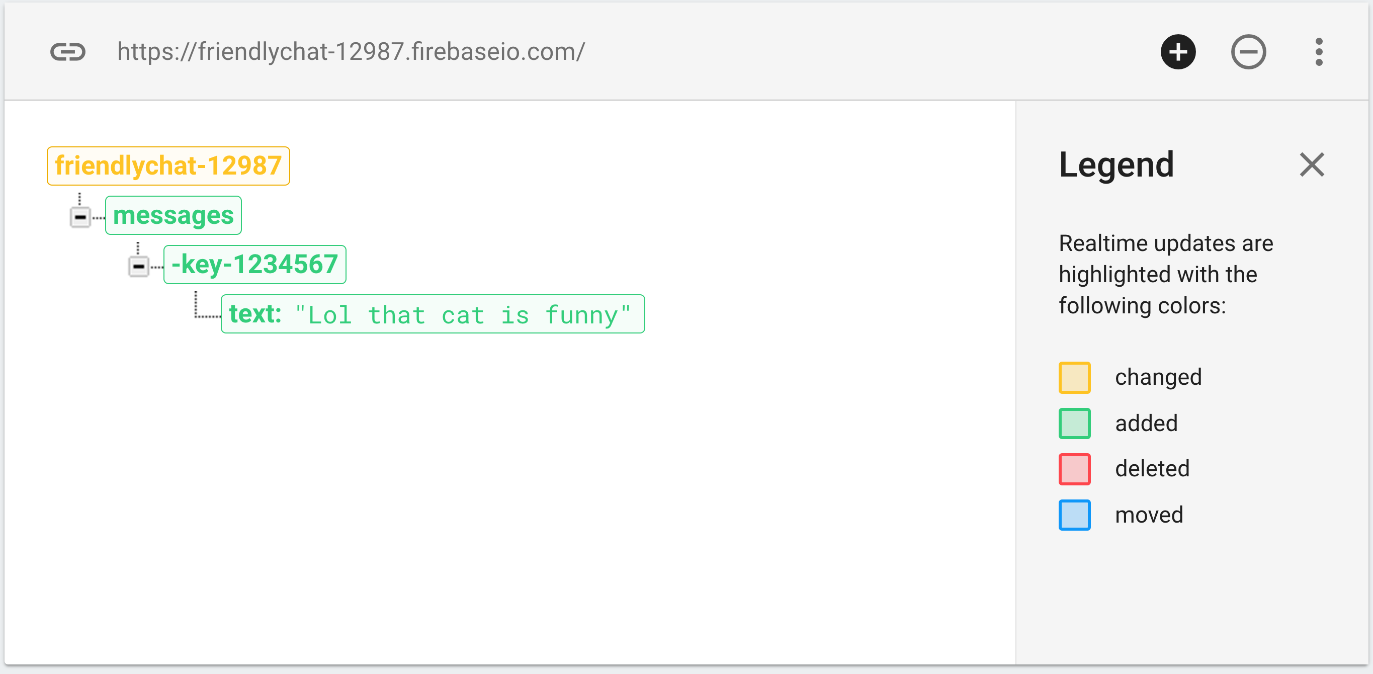 Firebase console - New chat message **before** emojify function triggered