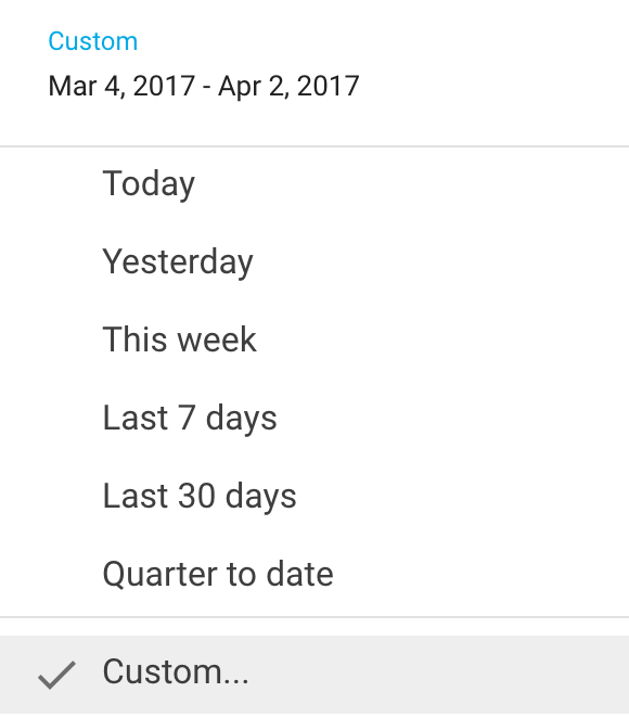 Select "Custom" from the date range drop down