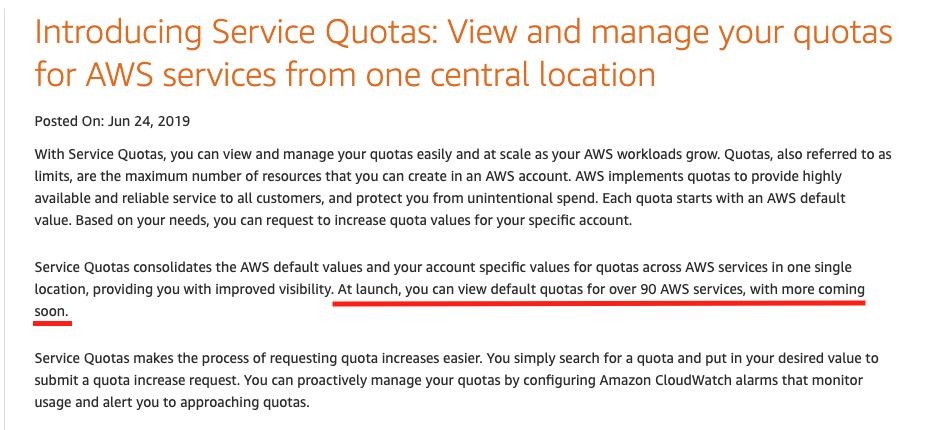 Sagemaker would be introduced soon into Services Quota - Courtesy - [*Amazon Service Quotas*](https://aws.amazon.com/about-aws/whats-new/2019/06/introducing-service-quotas-view-and-manage-quotas-for-aws-services-from-one-location/) 