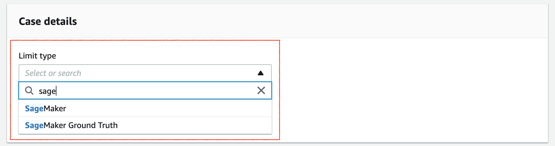 The *Case details* section asking you the Limit type 