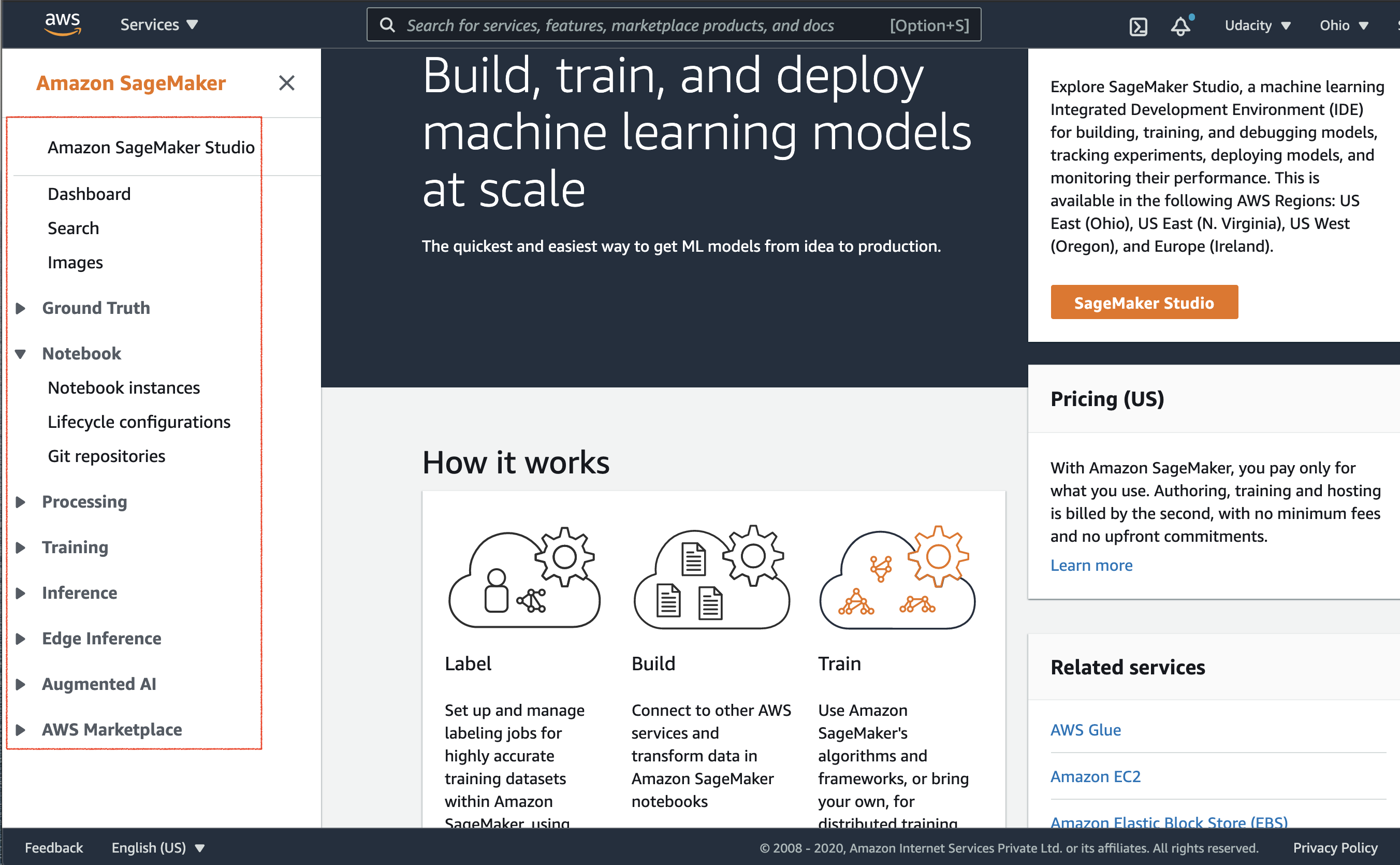 AWS Sagemaker homepage