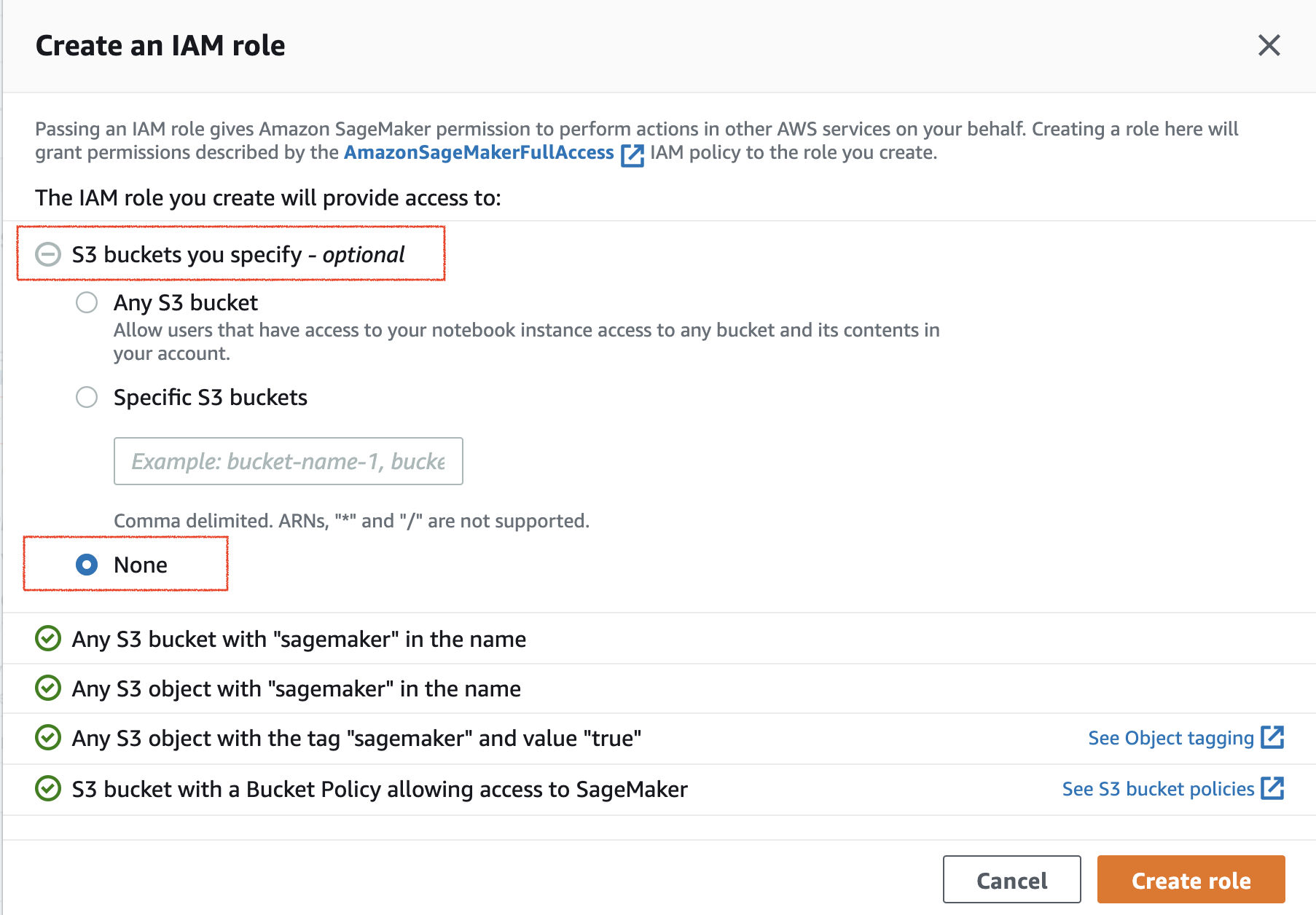 Create an IAM role dialog box