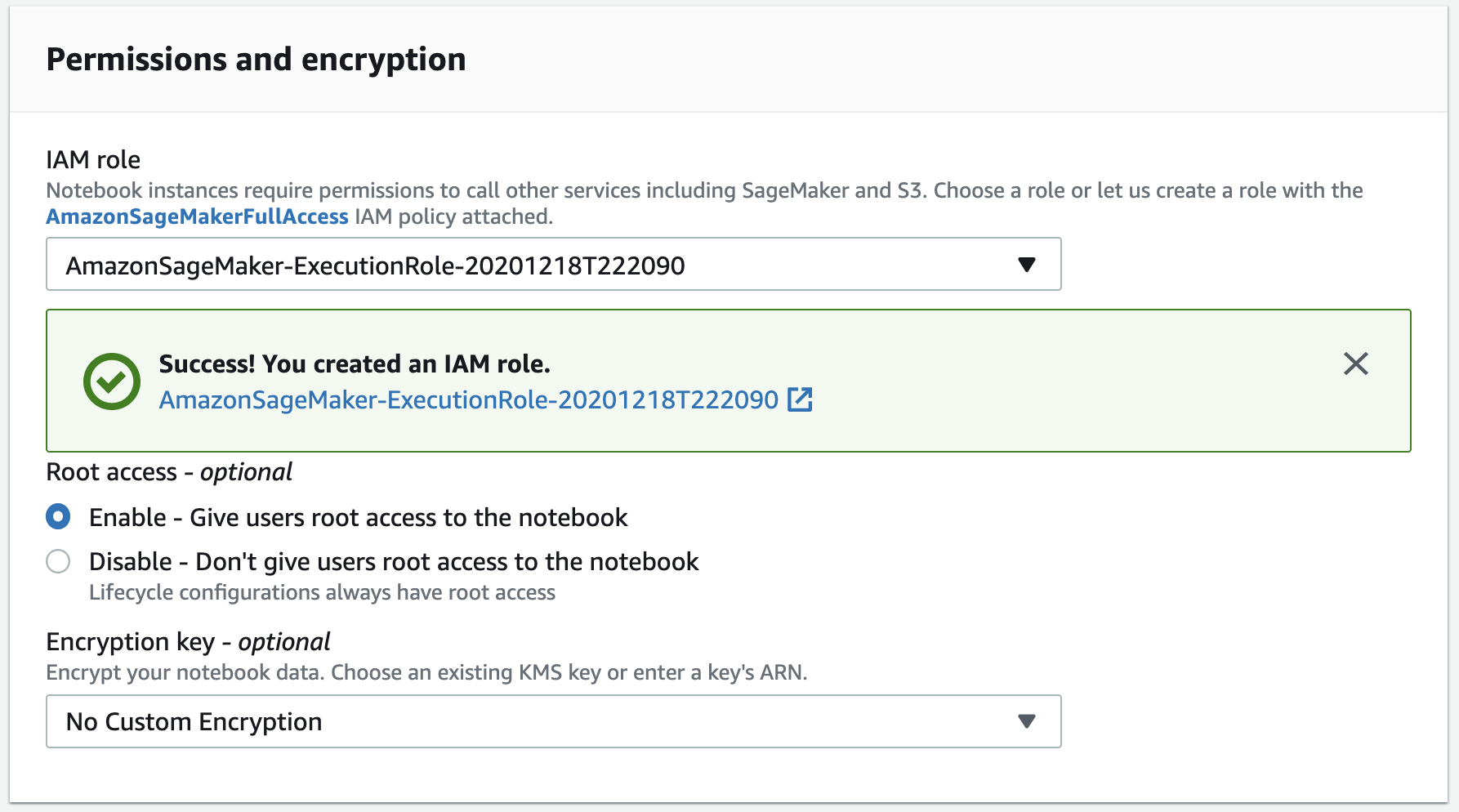 Success, creating a new IAM role