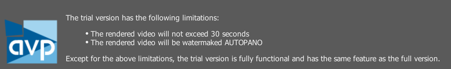 Limitations of the Autopano Video trial.