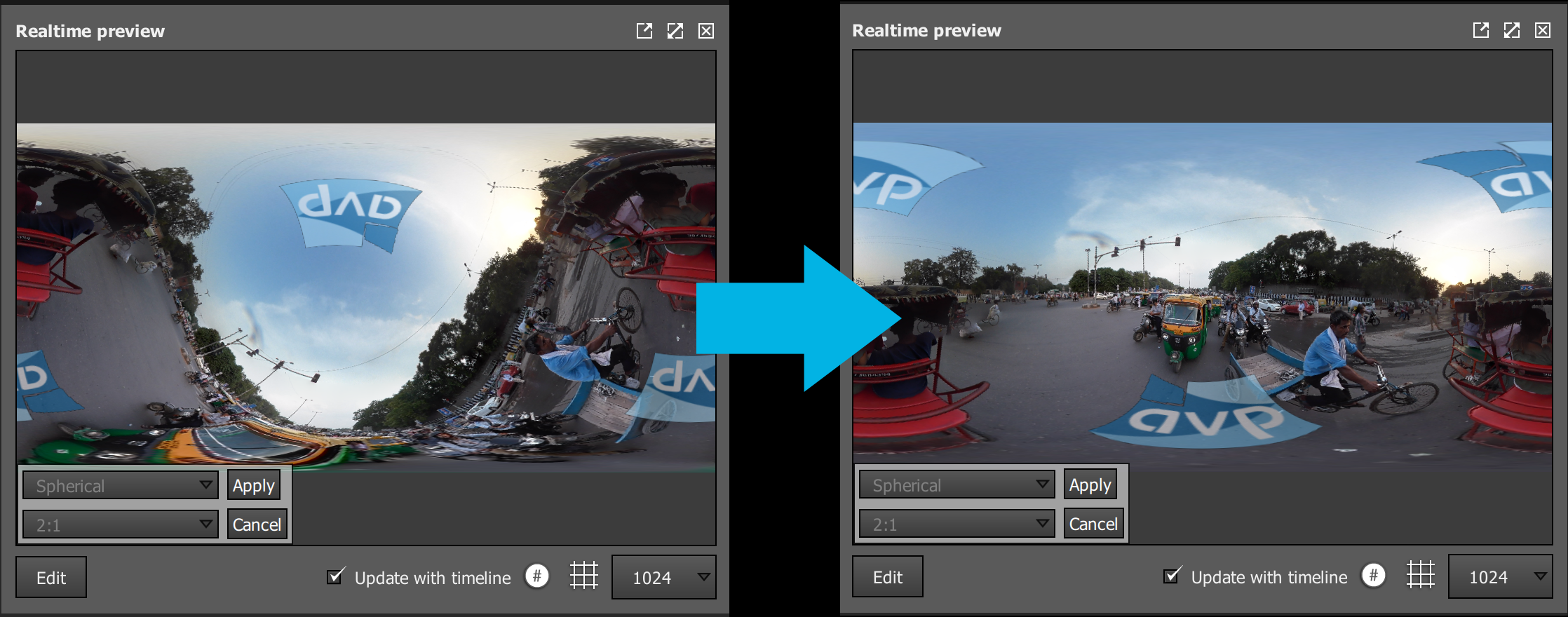 Click and drag vertically to align the horizon. Click and drag horizontally to set the horizontal center.