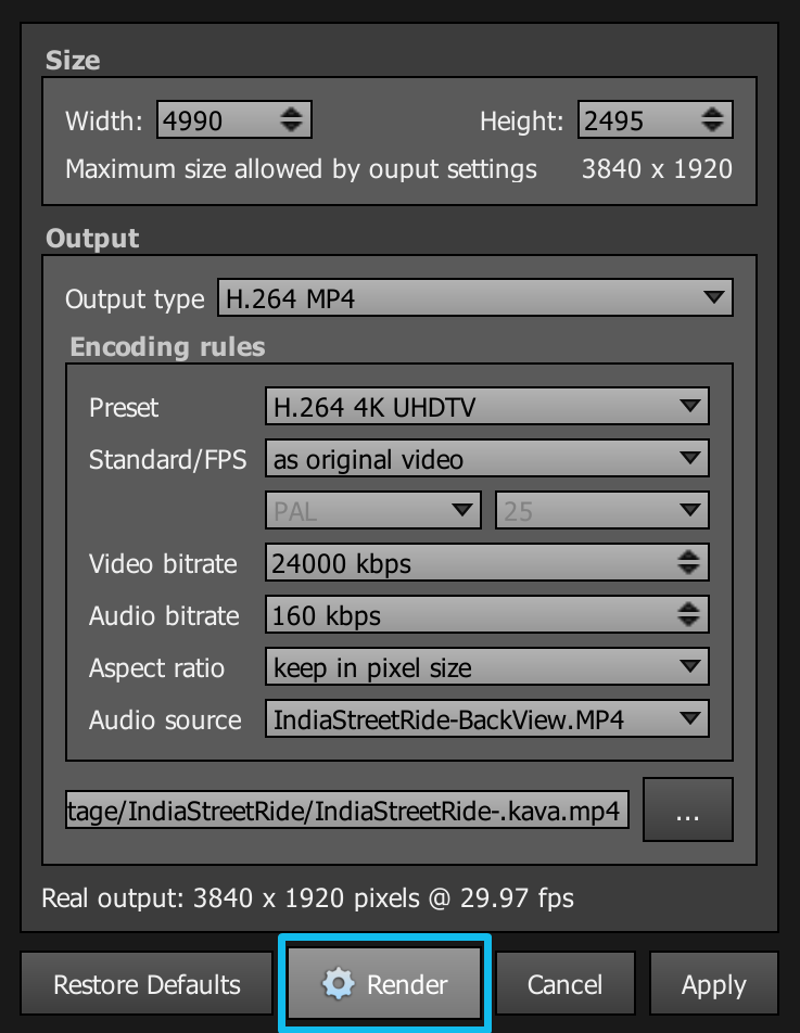 Press the Render button to output a final MP4 file
