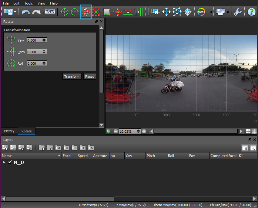You can adjust yaw, pitch, and roll in Autopano Giga