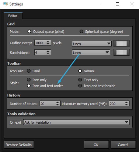 Turn on the “Icon and text under” setting to make the interface easier to understand