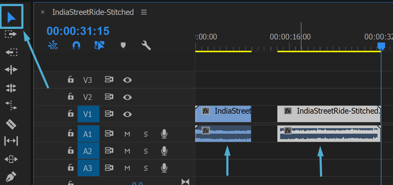 Use the selection tool to rearrange clips