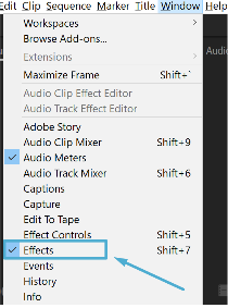 Go to Window, then Effects to select the Effects pane. Or, press Shift+7.
