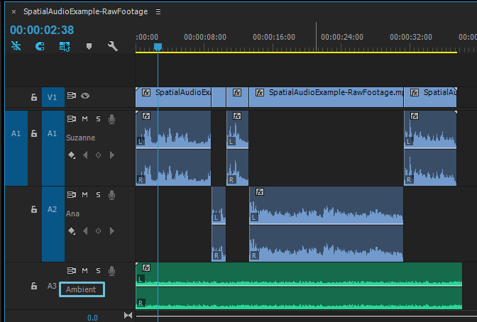 When you’re done, your Premiere sequence should now have an ambient audio track.