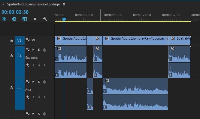 When you’re done editing, your Premiere sequence should have each speaker on their own track.