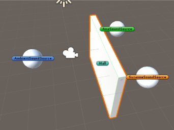 Try moving the wall in front and away from the speakers. The audio becomes muffled when it is occluded. 

> **Tip:** If you aren't noticing a difference, be sure that the Resonance Audio Source components have Enable Occlusion checked.